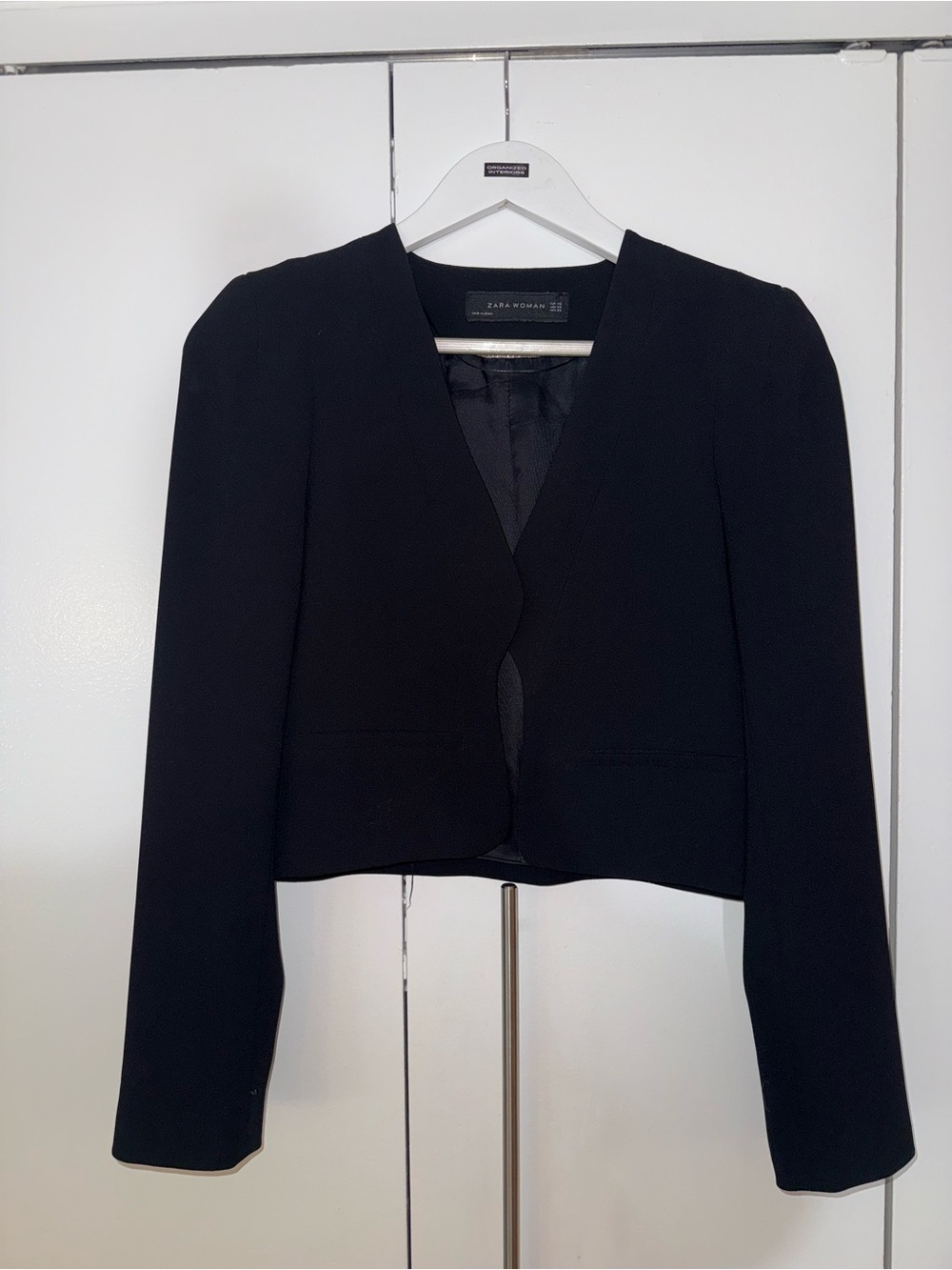 Zara Black Cropped Collarless Blazer